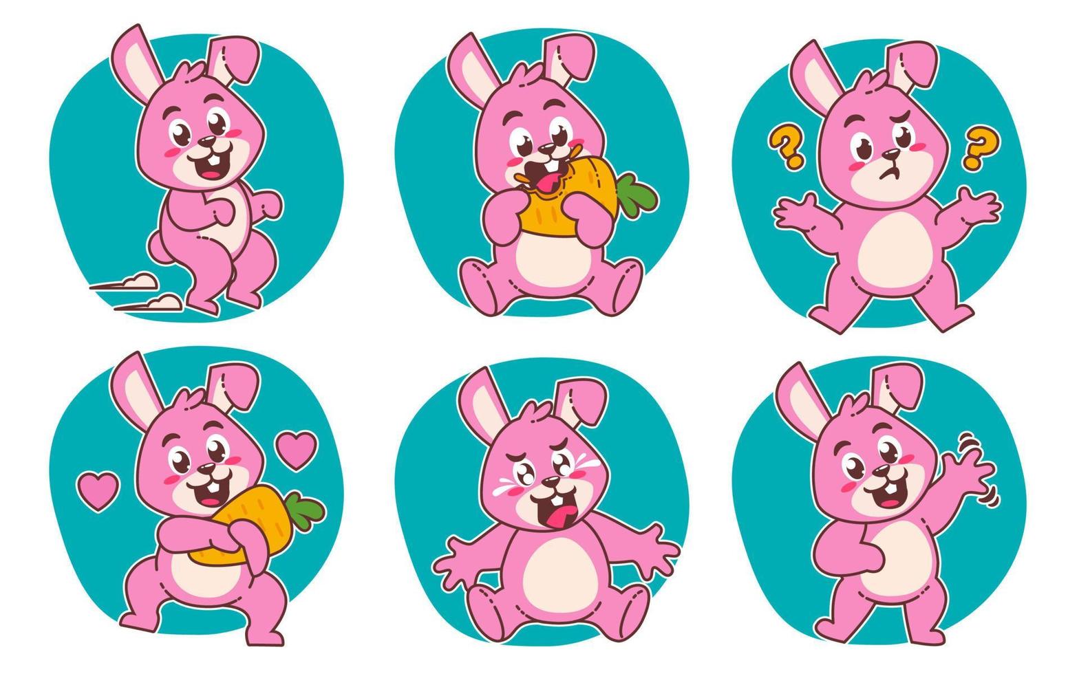 expression cartoon bunny sticker pack vector