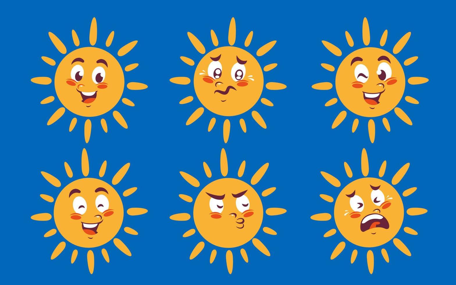 cute sun expression sticker pack vector