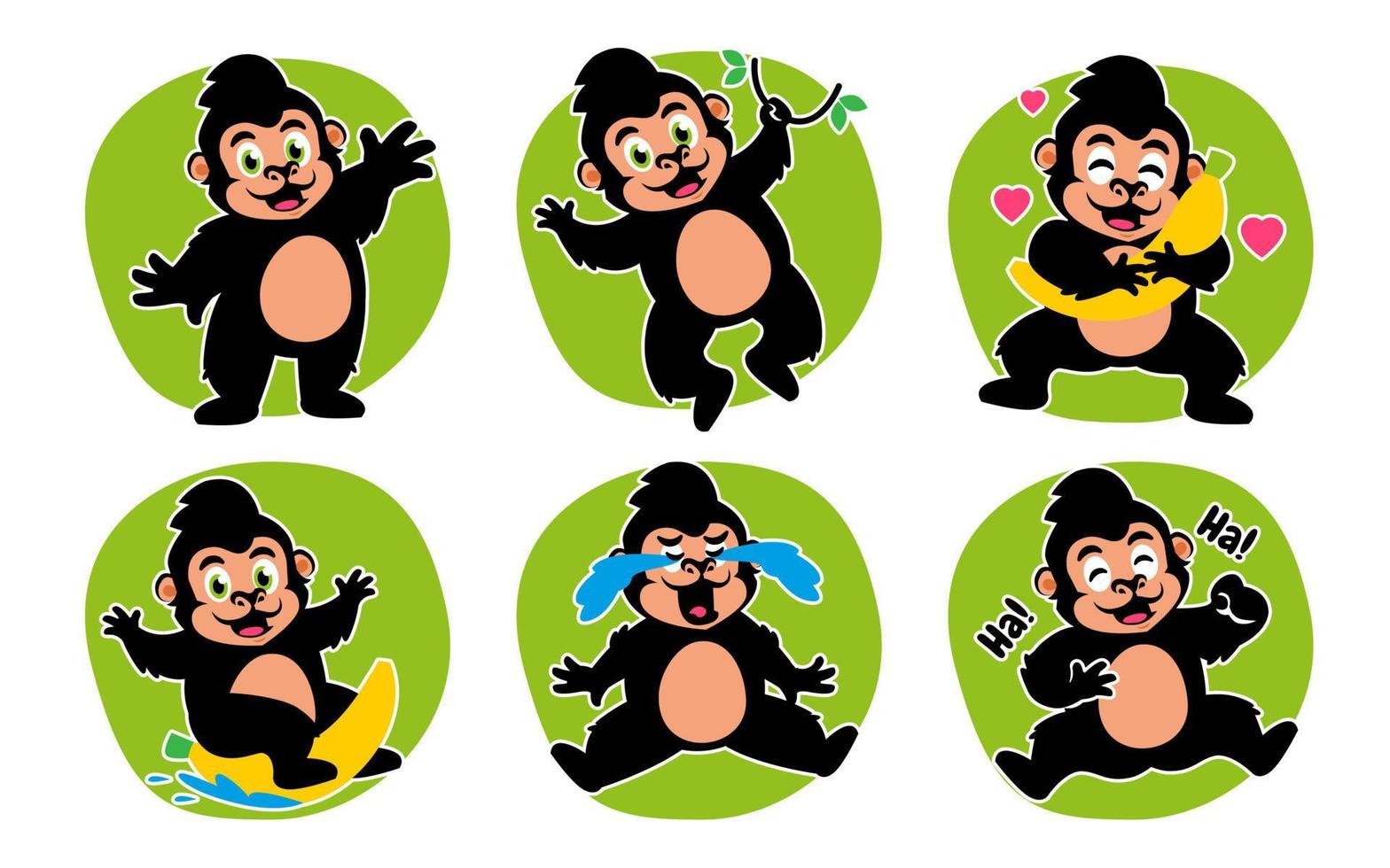 gorilla monkey cartoon expression sticker pack vector