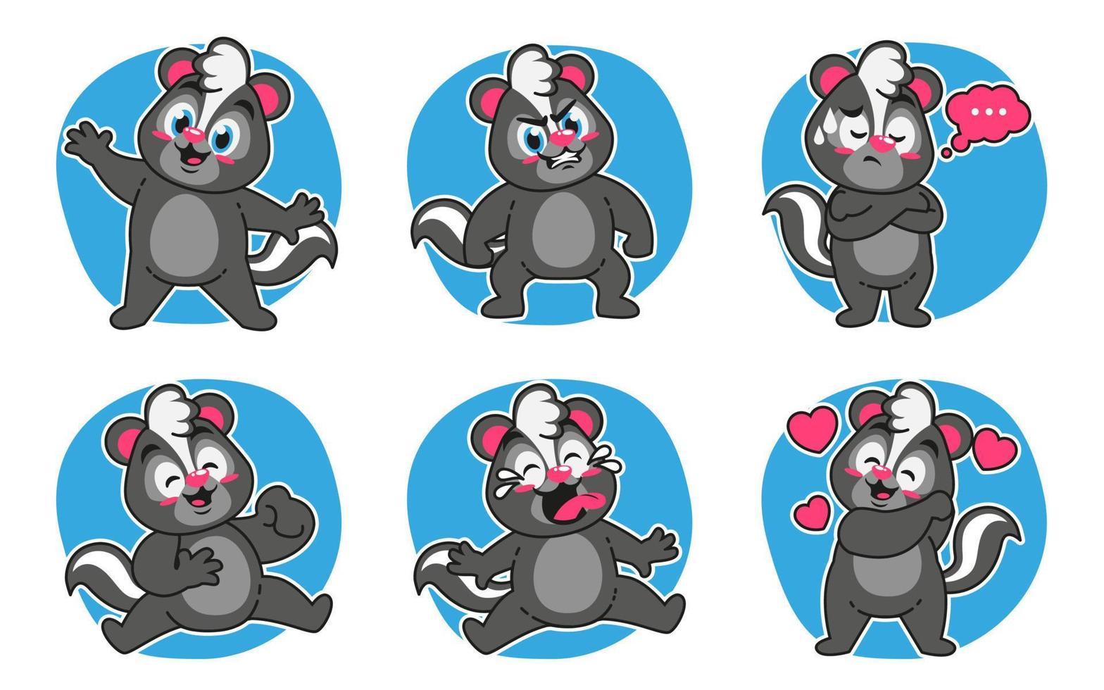 skunk cartoon expression stickers pack vector