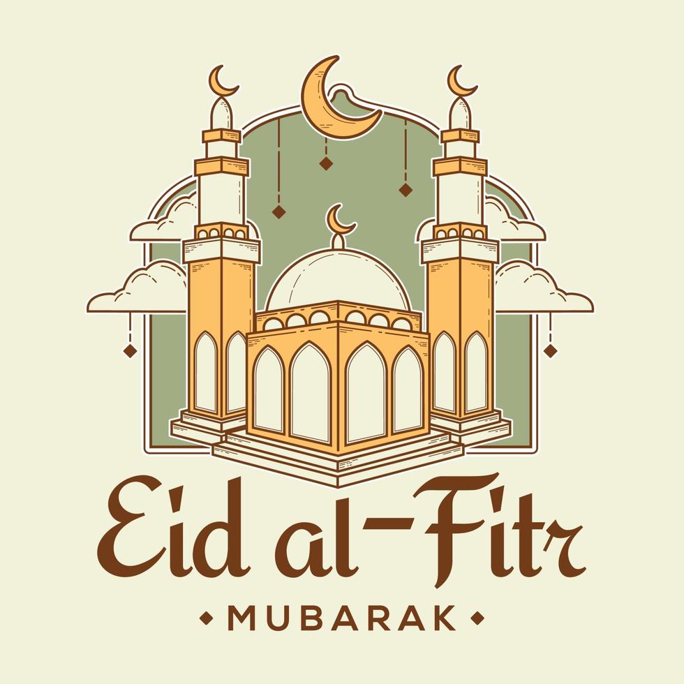 eid Mubarak mezquita ilustración diseño vector