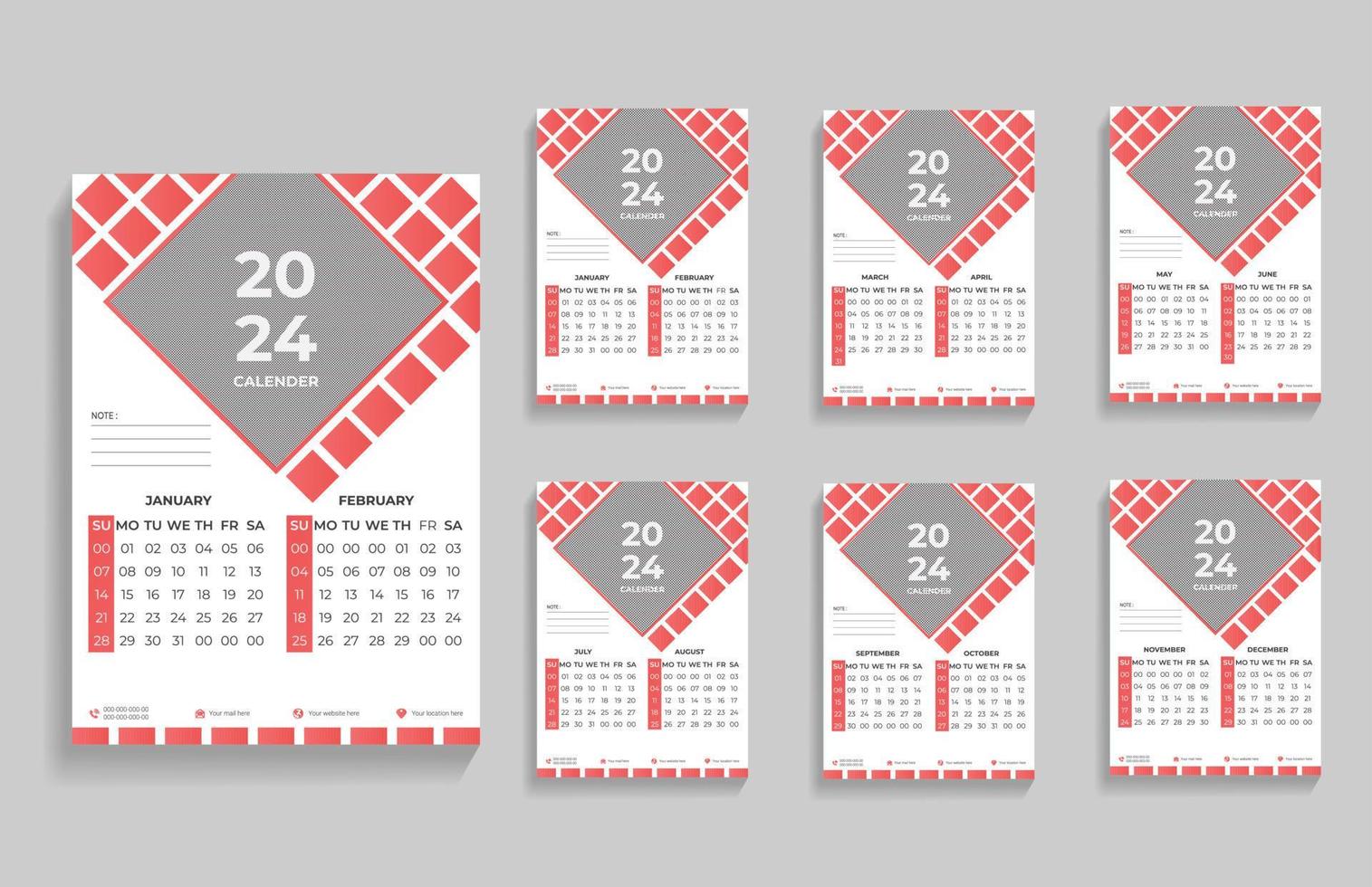 creative 2024 wall calendar design template vector