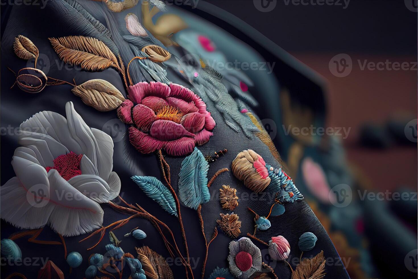 illustration of multicolor ethnic hand embroidery pattern design photo