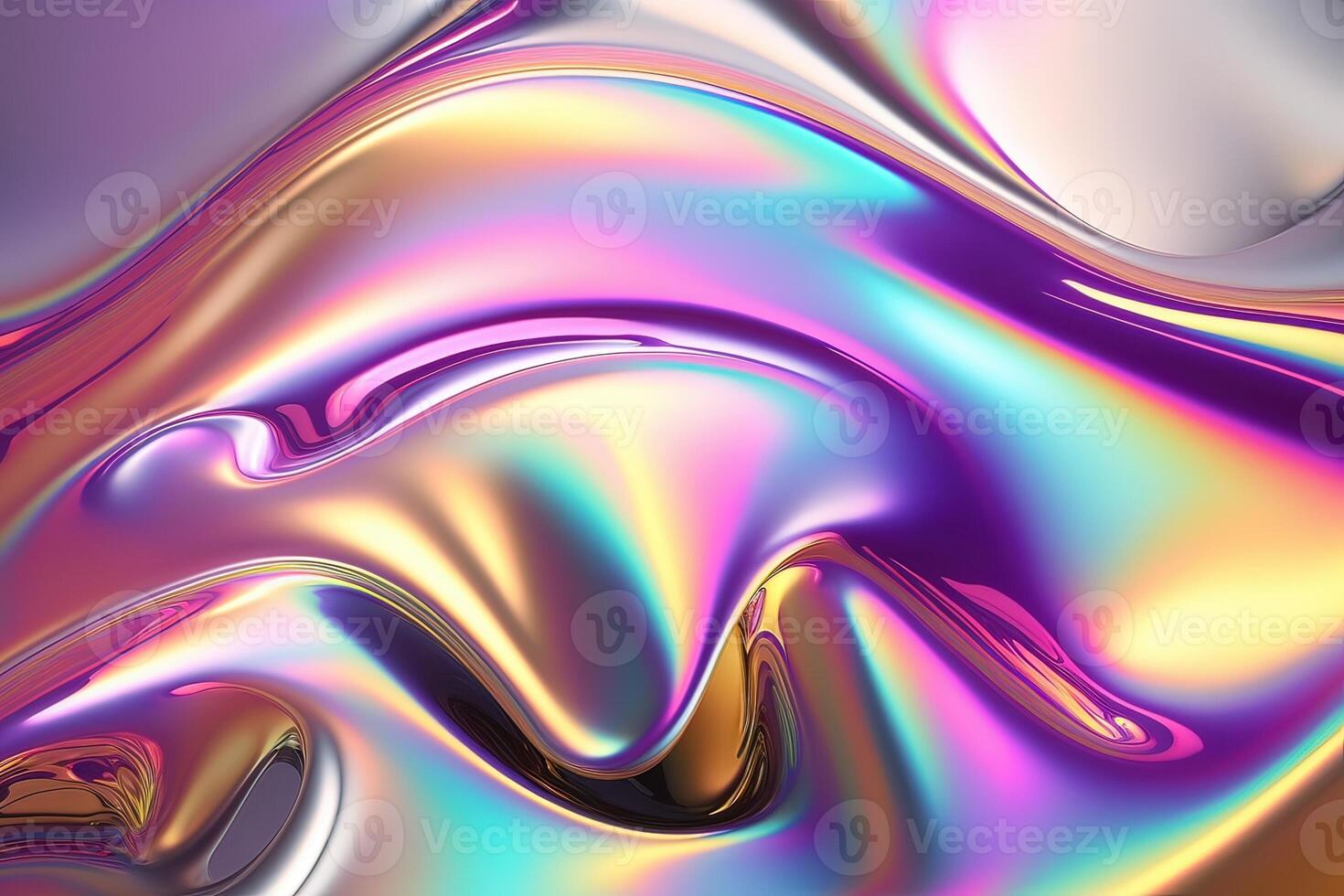 illustration of holographic liquid background. Holographic iridescent backdrop. Pearlescent gradient and foil effect for design prints. Rainbow metal photo