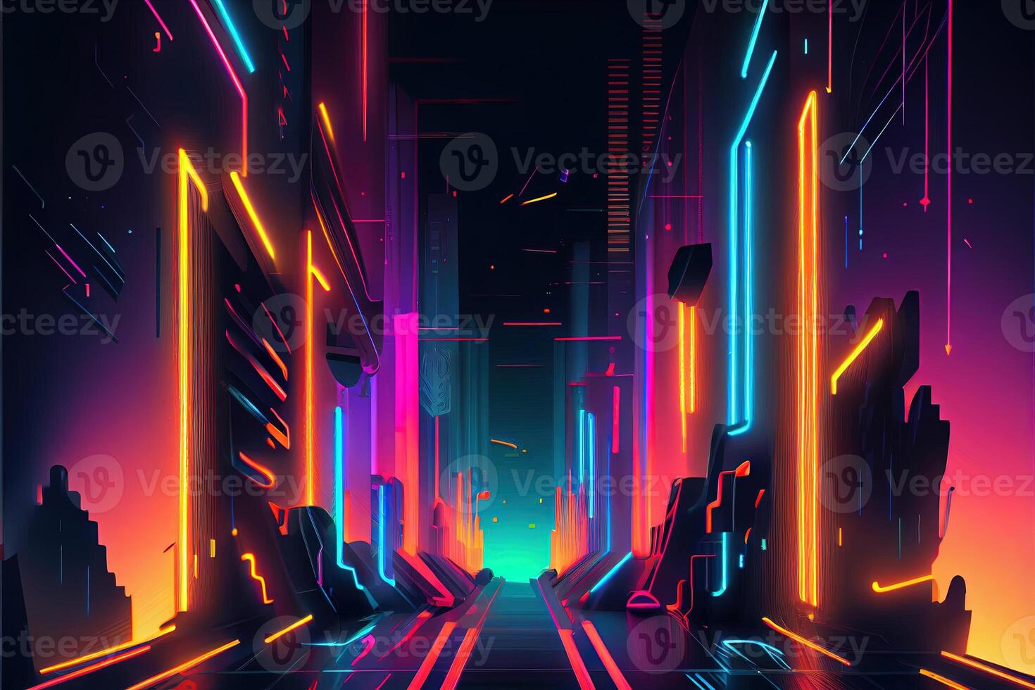 illustration of gaming background abstract, cyberpunk style of gamer  wallpaper, neon glow light of sci-fi. Glowing iridescent neon lights for  both light and dark backgrounds. Generative AI 23486370 Stock Photo at  Vecteezy