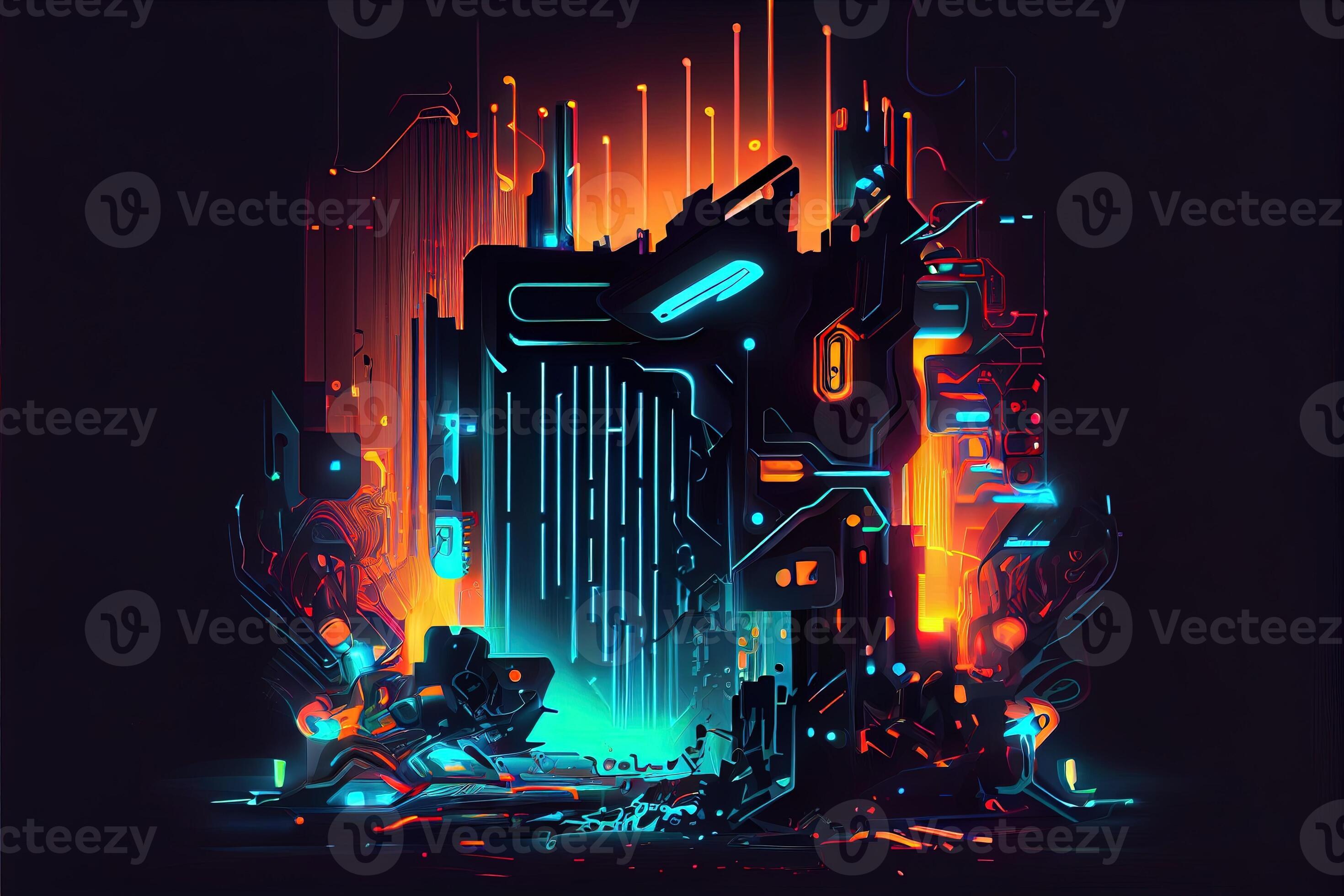 Generative AI illustration of gaming background, abstract cyberpunk style  of gamer wallpaper, neon glow light of scifi fluorescent sticks. Digitally  generated image 22702292 Stock Photo at Vecteezy