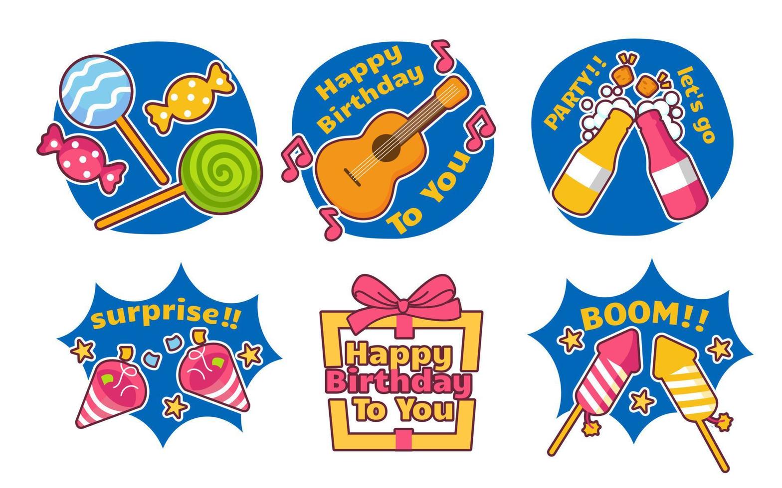 birthday party sticker pack vector