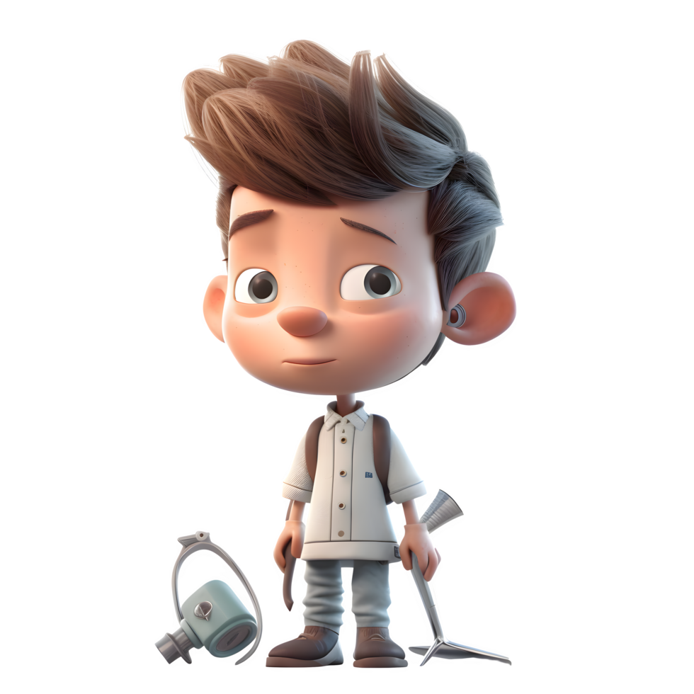 Cheerful 3d Boy with Backpack PNG Transparent Background