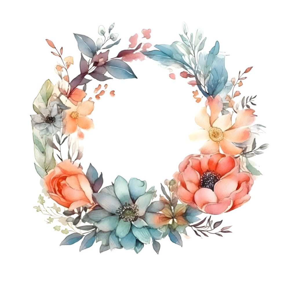 Hand Painted Floral Border with Blush Pink and Peach Flowers. Romantic and Dreamy Design. PNG Transparent Background