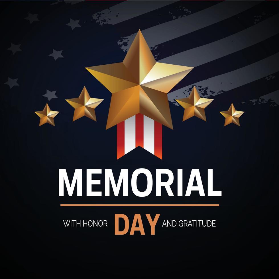 Memorial day inllustration american flag background and five star icon vector