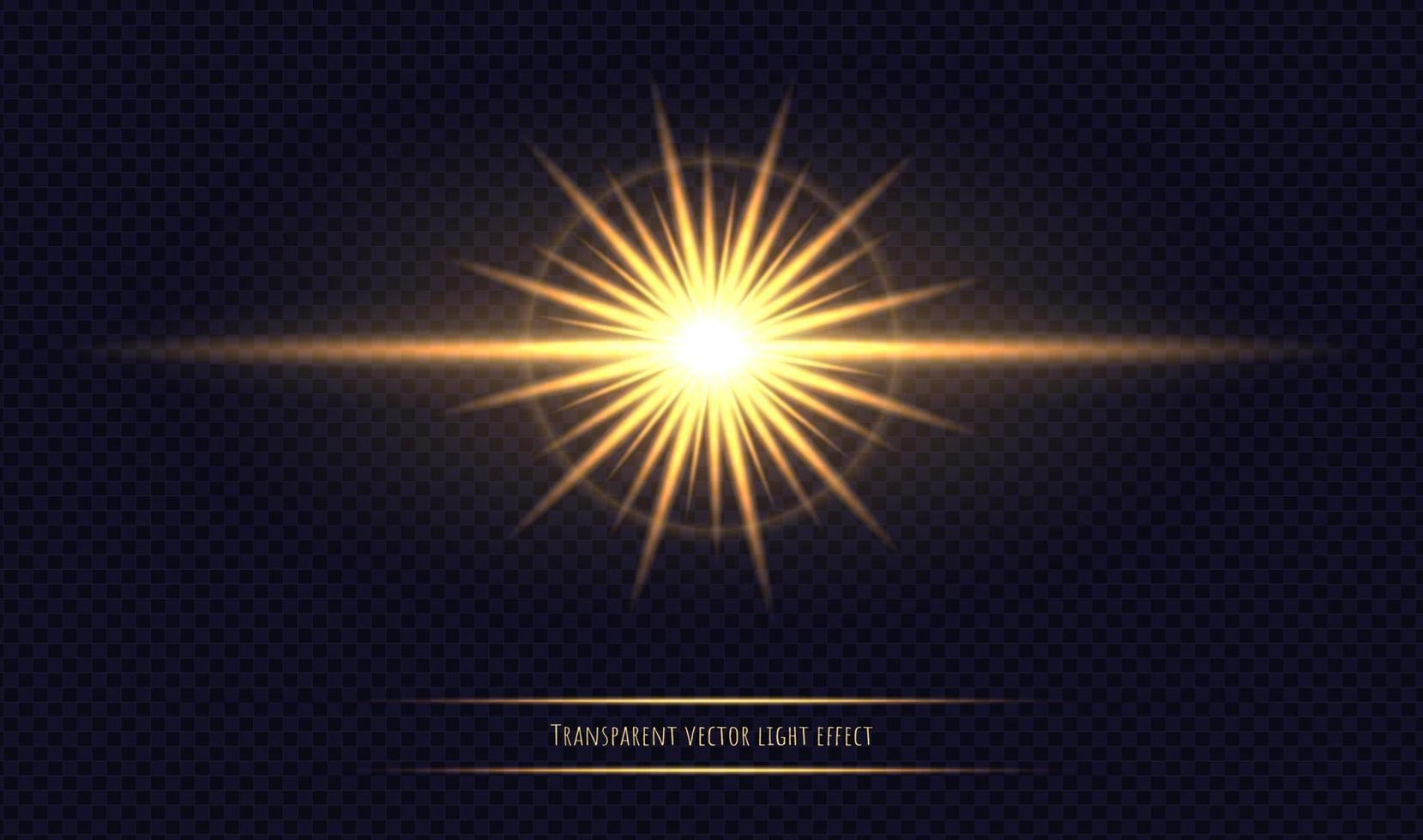 Shining sun flare isolated on a dark background. vector