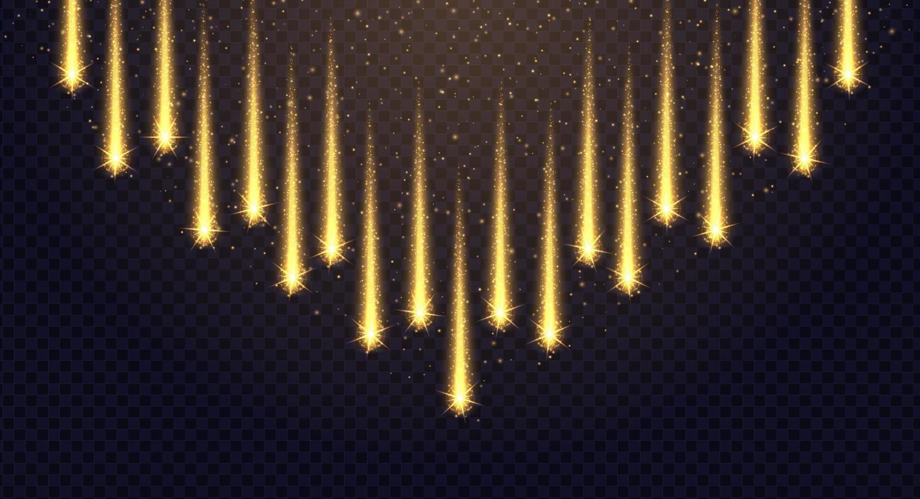 Magic golden stars light effect isolated on a dark background. vector