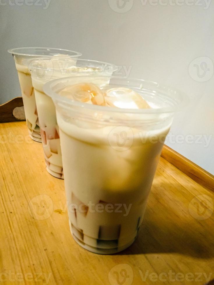 cold drink called yakujel consists of yakult, milk, jelly. very suitable to quench thirst..fresh and healthy photo