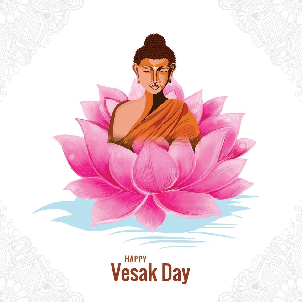 Buddha on lotus flower greeting card on happy vesak day background vector