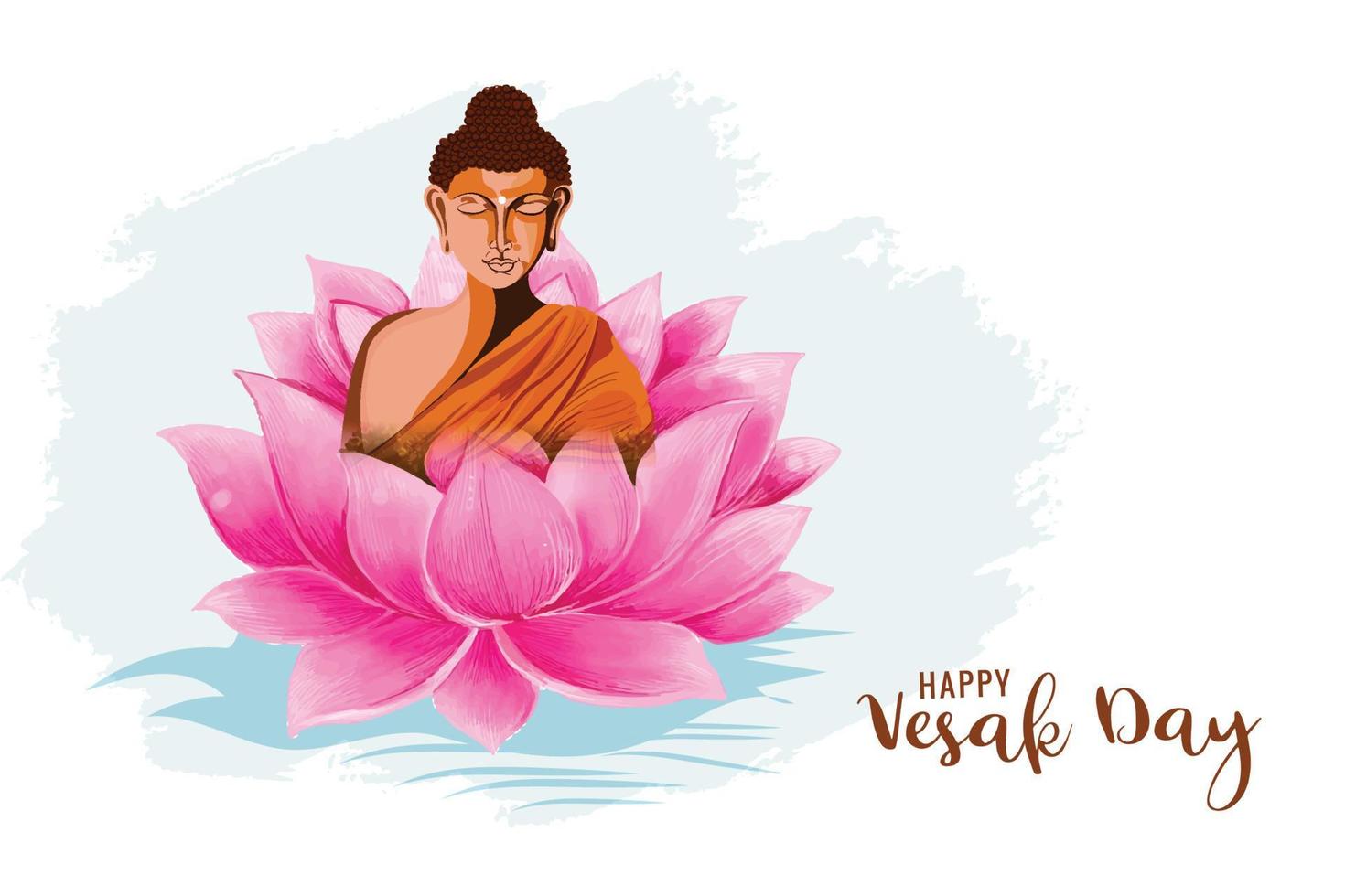 Happy vesak day postcard on flower card background vector