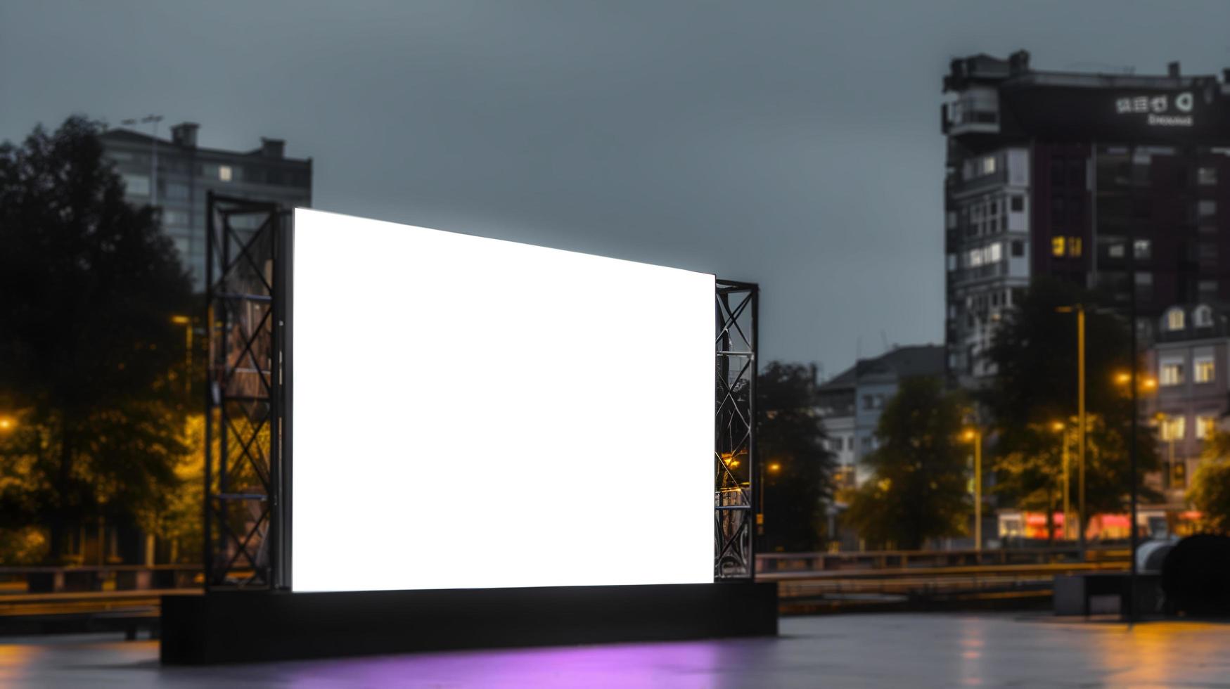 Blank outdoor Event advertisment screen for marketing purpose, Empty LED screen for event advertisment, white LED screen mockup photo