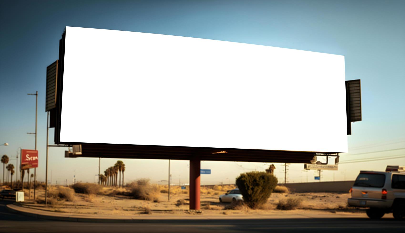 Blank Billboard on the highway roadside, Empty landscape large billboard mockup near roadside, marketing adverts space or placard display in city photo