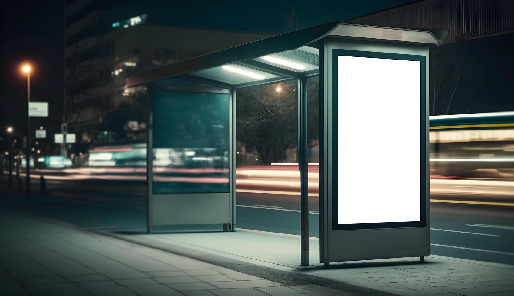 Empty Outdoor Advertising billboard mockup at bus stop, Empty advertisment place for marketing banner or posters, Bus stop billboard mockup, Free Photo