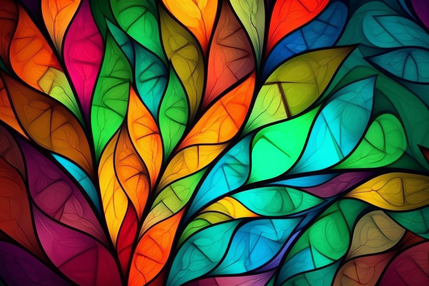 a beautiful colorful stained glass background decorative wallpaper with leaves color photo