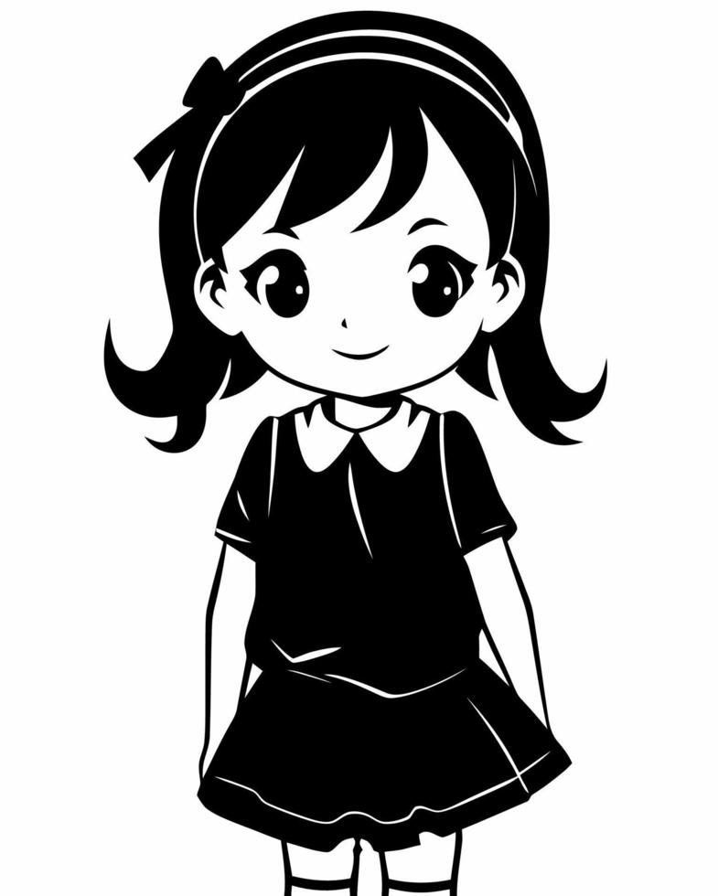 Black and White Anime Kid vector