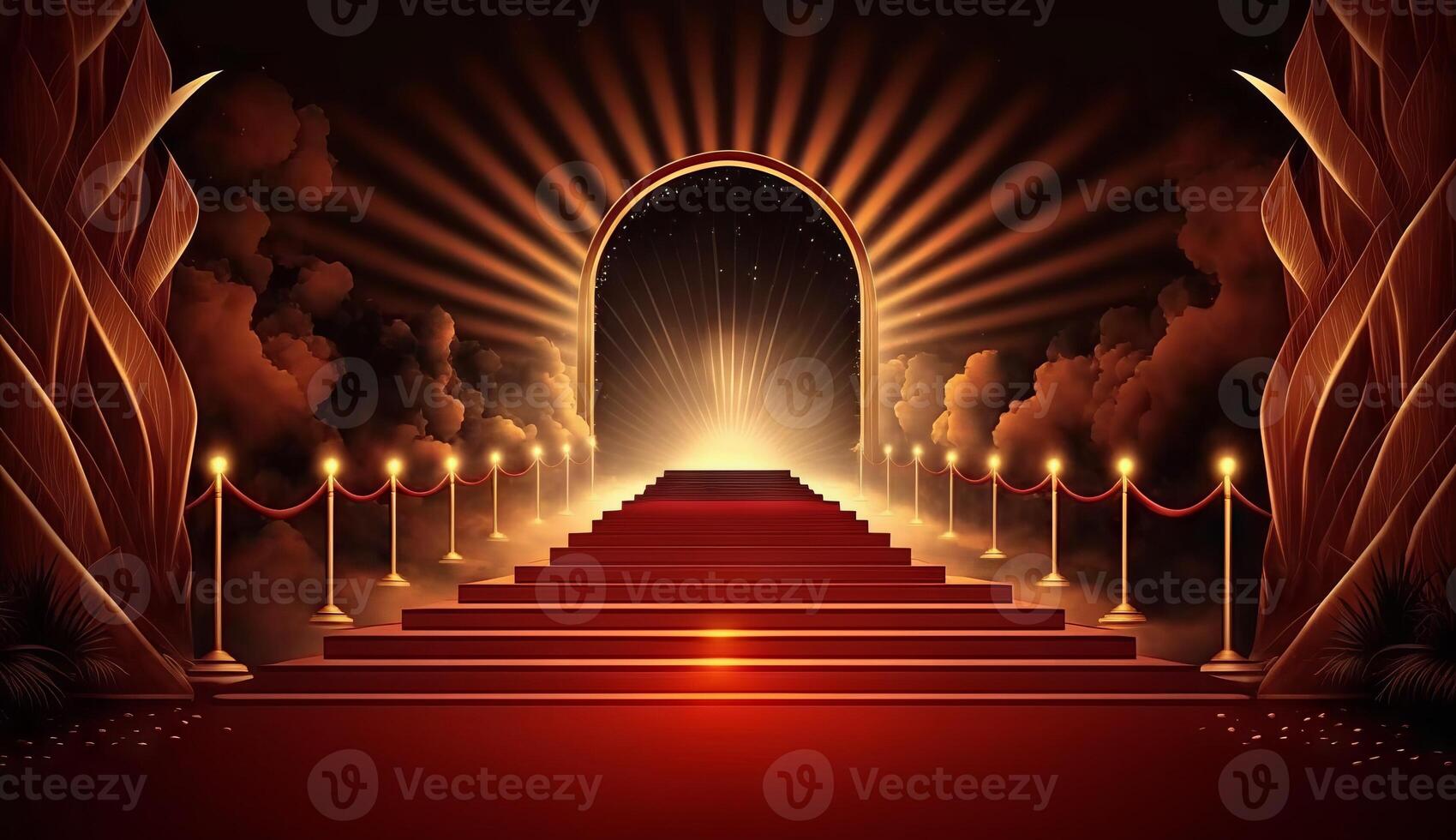 Red Carpet Bollywood Stage. Steps Spot Lights. Golden Royal Awards Graphics Background. photo