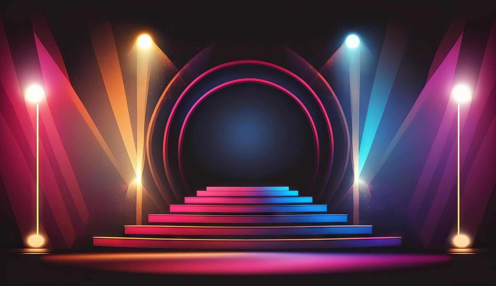 Blue Pink Red Golden Stage Spotlights Awards Graphics Background Celebration. photo