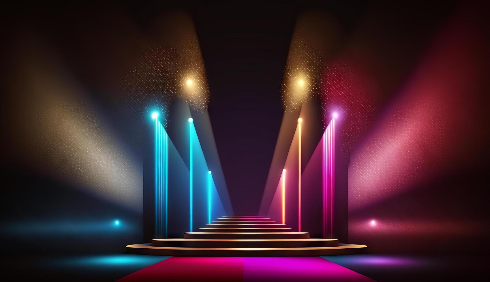 Blue Pink Red Golden Stage Spotlights Awards Graphics Background Celebration. photo