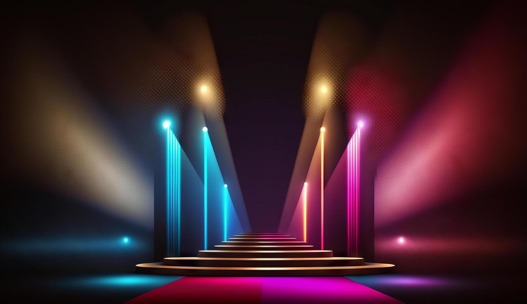 Blue Pink Red Golden Stage Spotlights Awards Graphics Background Celebration. photo