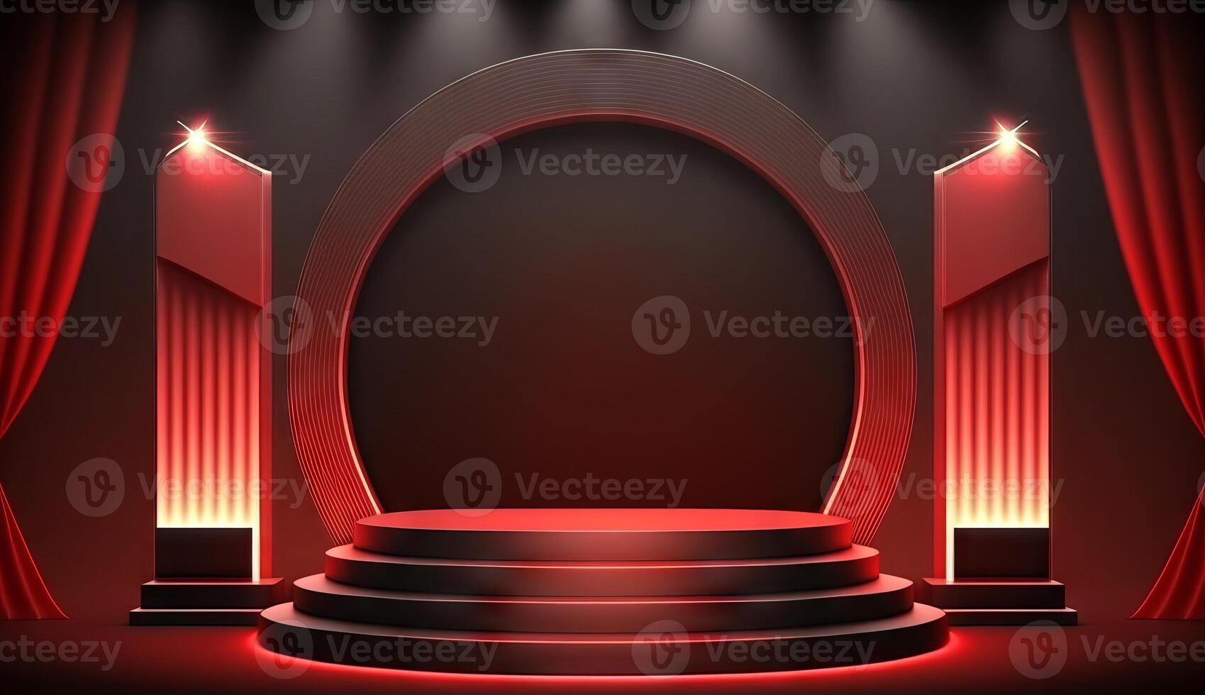Stage Podium Scene for Award Ceremony on red Background. photo