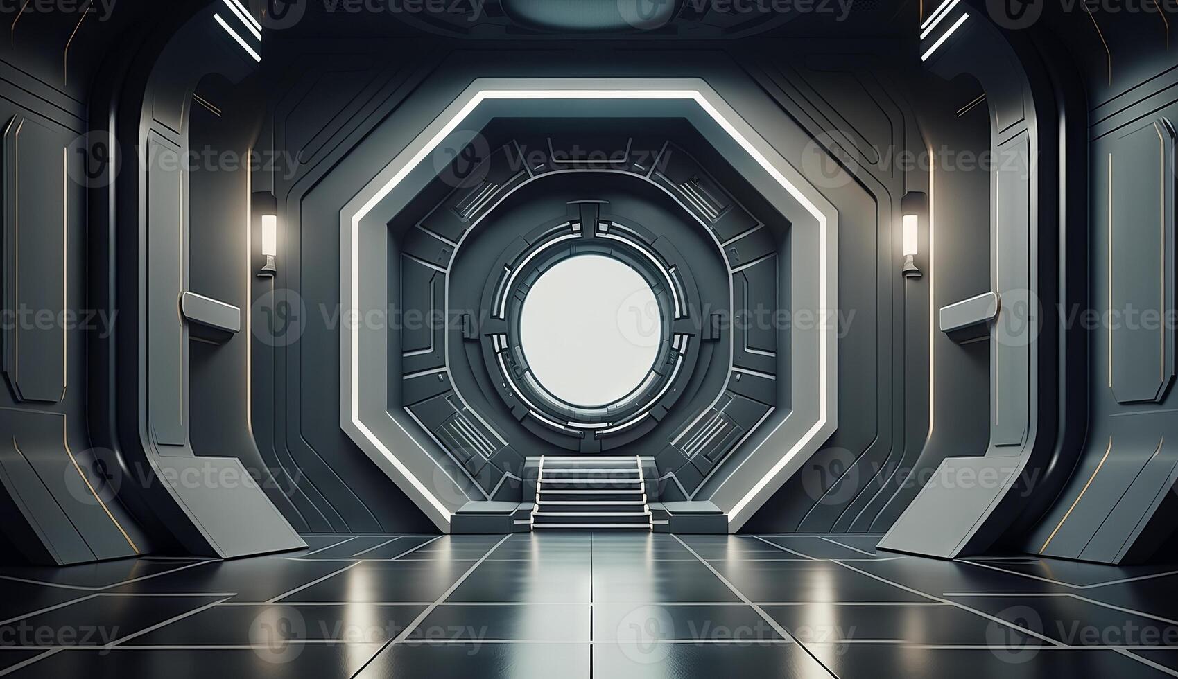 Futuristic interior with empty stage. Modern Future background. photo