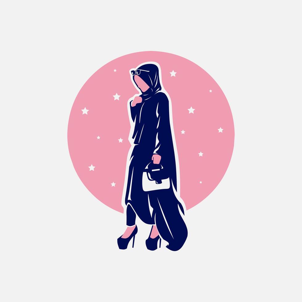 Moslem islamic arabic woman pop art potrait vector logo colorful design with soft background.