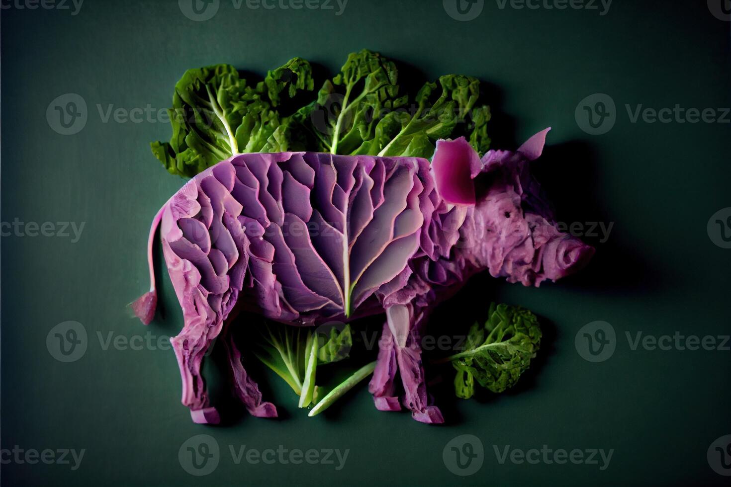 illustration of a cow made of fresh fruits and vegetables photo