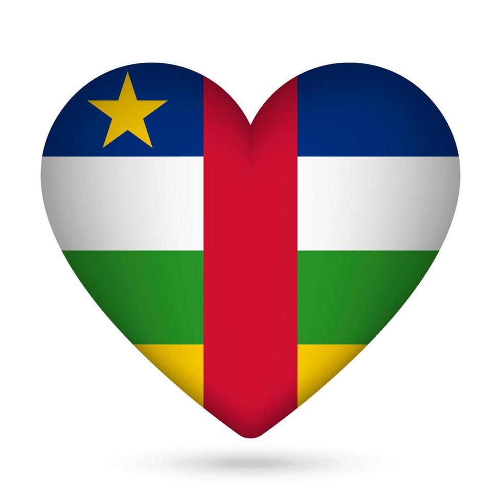 Central African Republic flag in heart shape. Vector illustration.