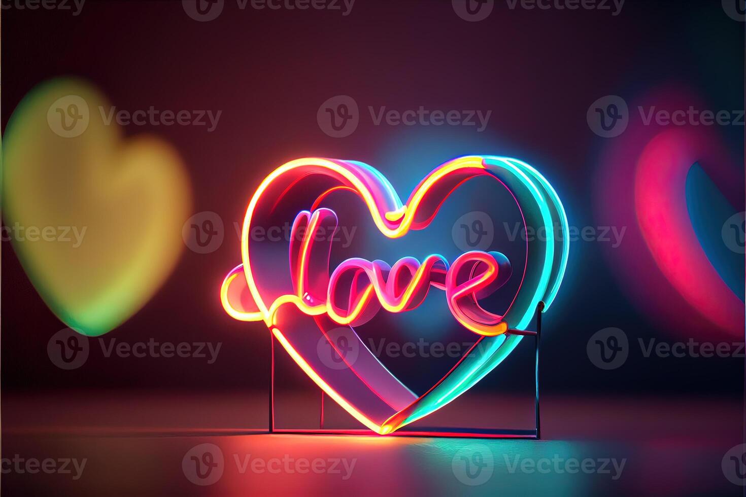 illustration of love heart neon light, decor, bright light, romantic. Love and valentine day concept. Neural network generated art. Digitally generated image. photo