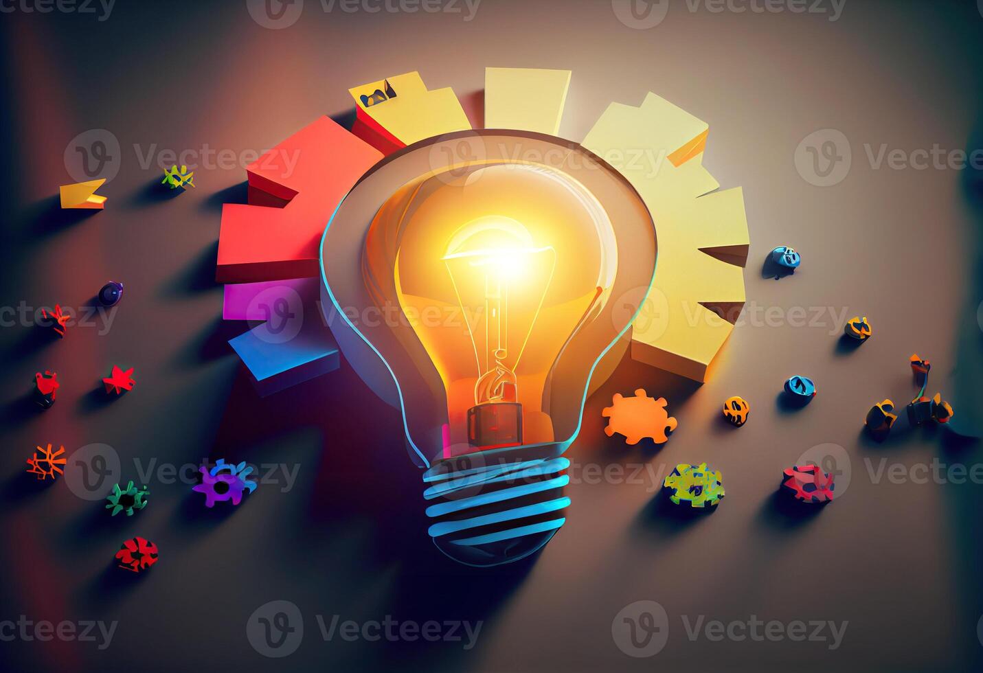 illustration of bright idea for business, education, star up growth, light bulbs on dark background, idea concept photo