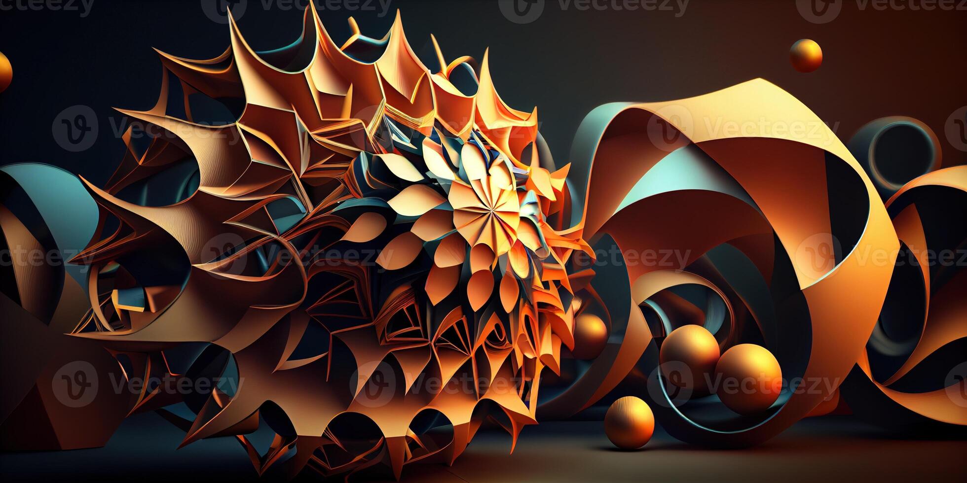 illustration of a futuristic abstraction, featuring a 3D background with dynamic shapes and colors photo