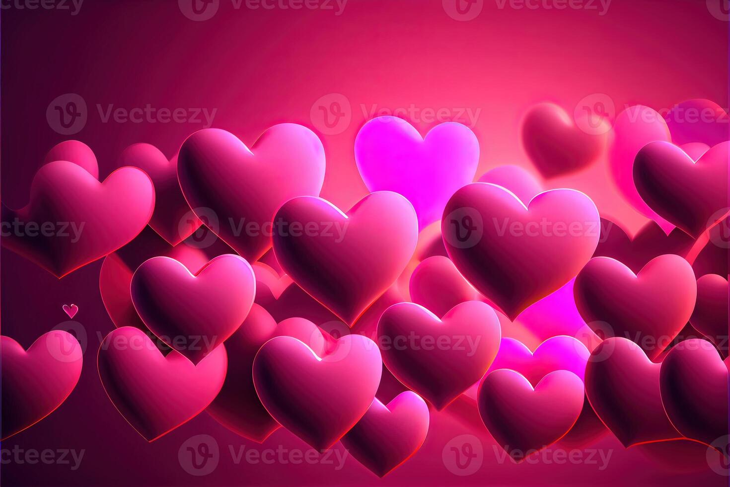 illustration of many glowing hearts - pink background for valentines day, love heart. Neural network generated art. Digitally generated image photo