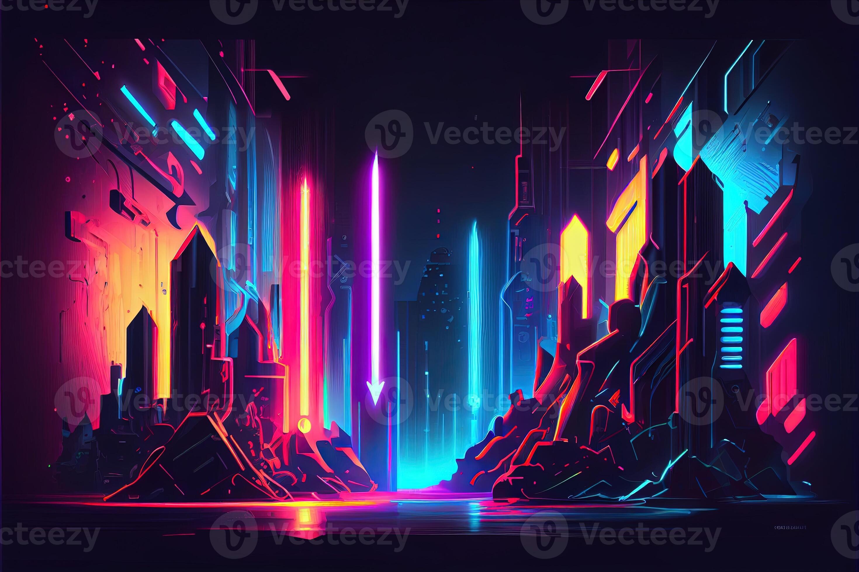 Generative AI illustration of gaming background, abstract cyberpunk style  of gamer wallpaper, neon glow light of scifi fluorescent sticks. Digitally  generated image 22694863 Stock Photo at Vecteezy