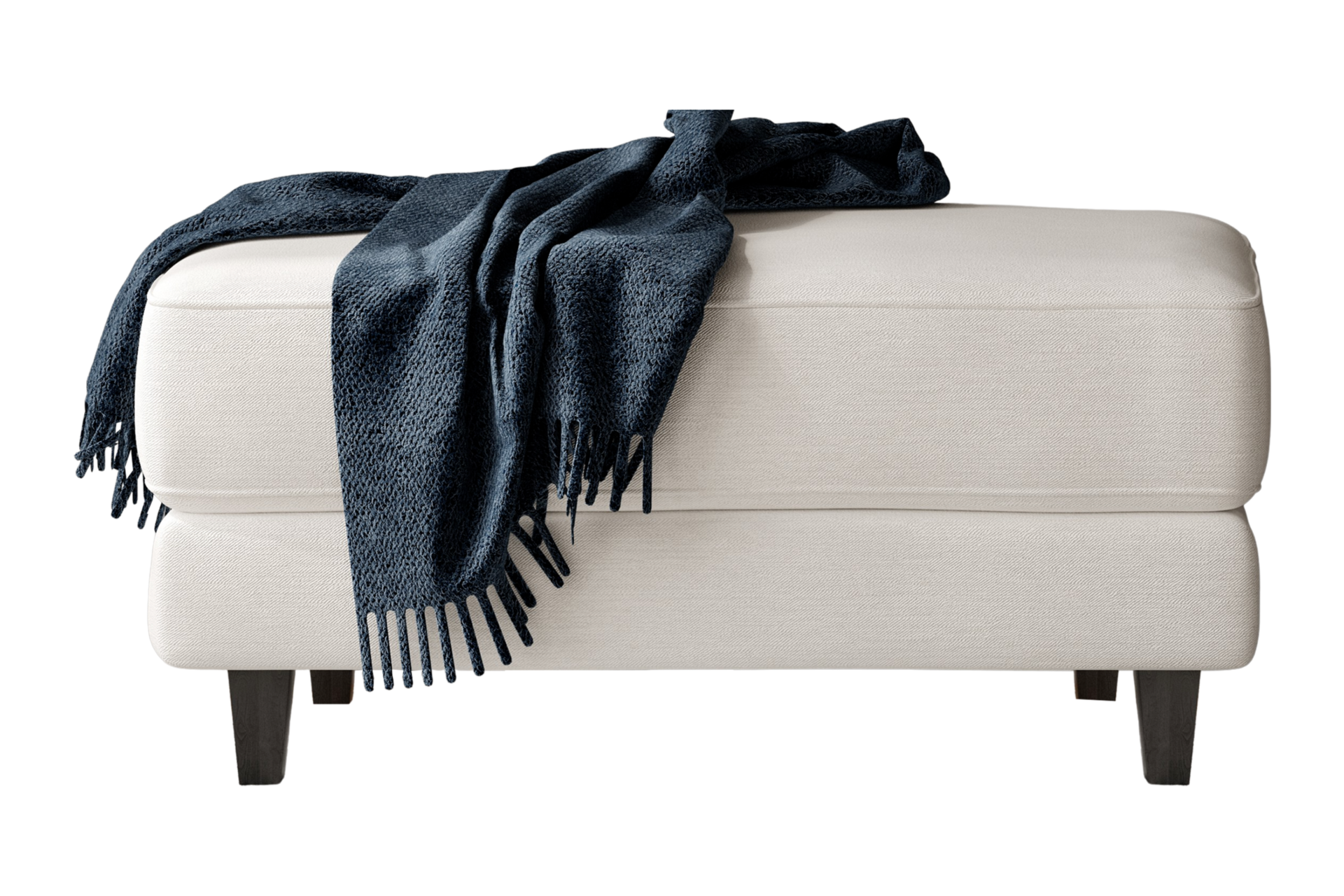 White ottoman with blue blanket isolated on a transparent background