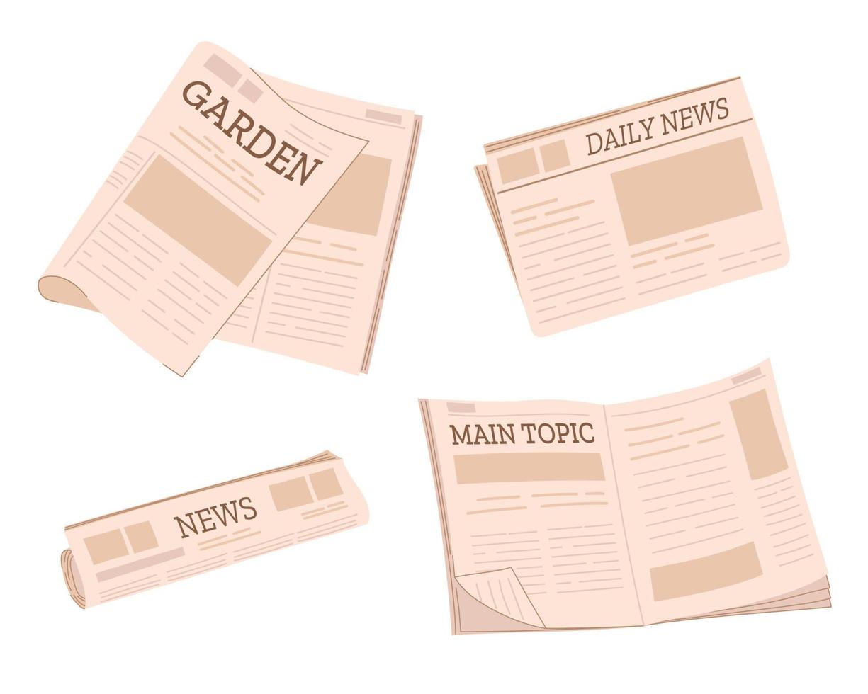 conjunto de periódicos aislado en blanco antecedentes. moderno Noticias publicaciones. periódicos doblada en medio, abierto periódico. vector