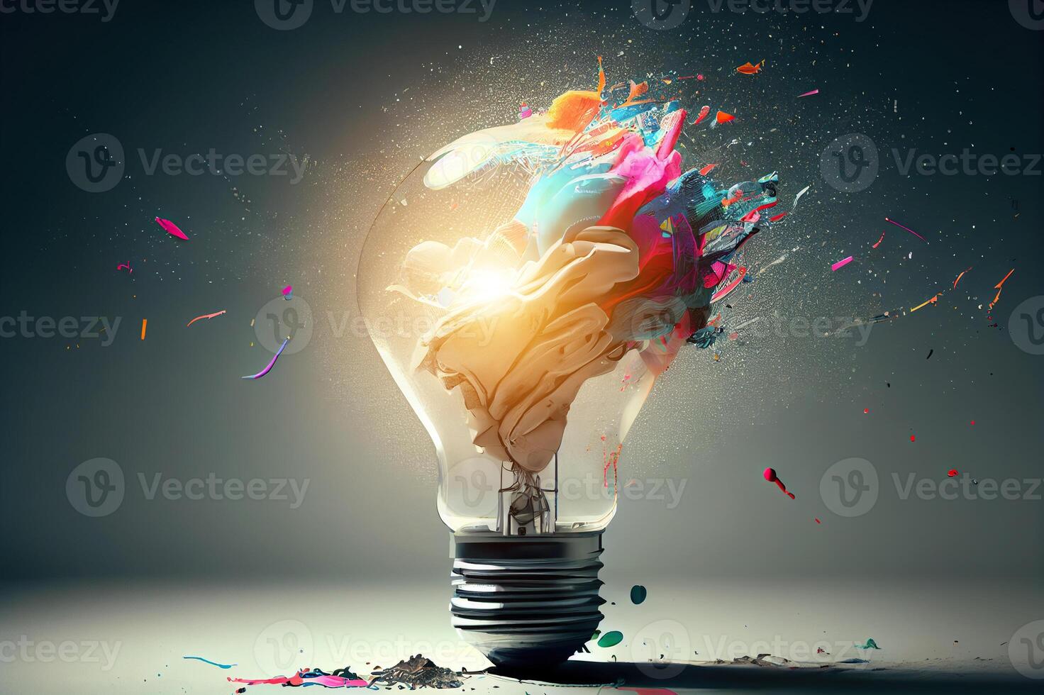 illustration of bright idea for business, education, star up growth, light bulbs on dark background, idea concept photo