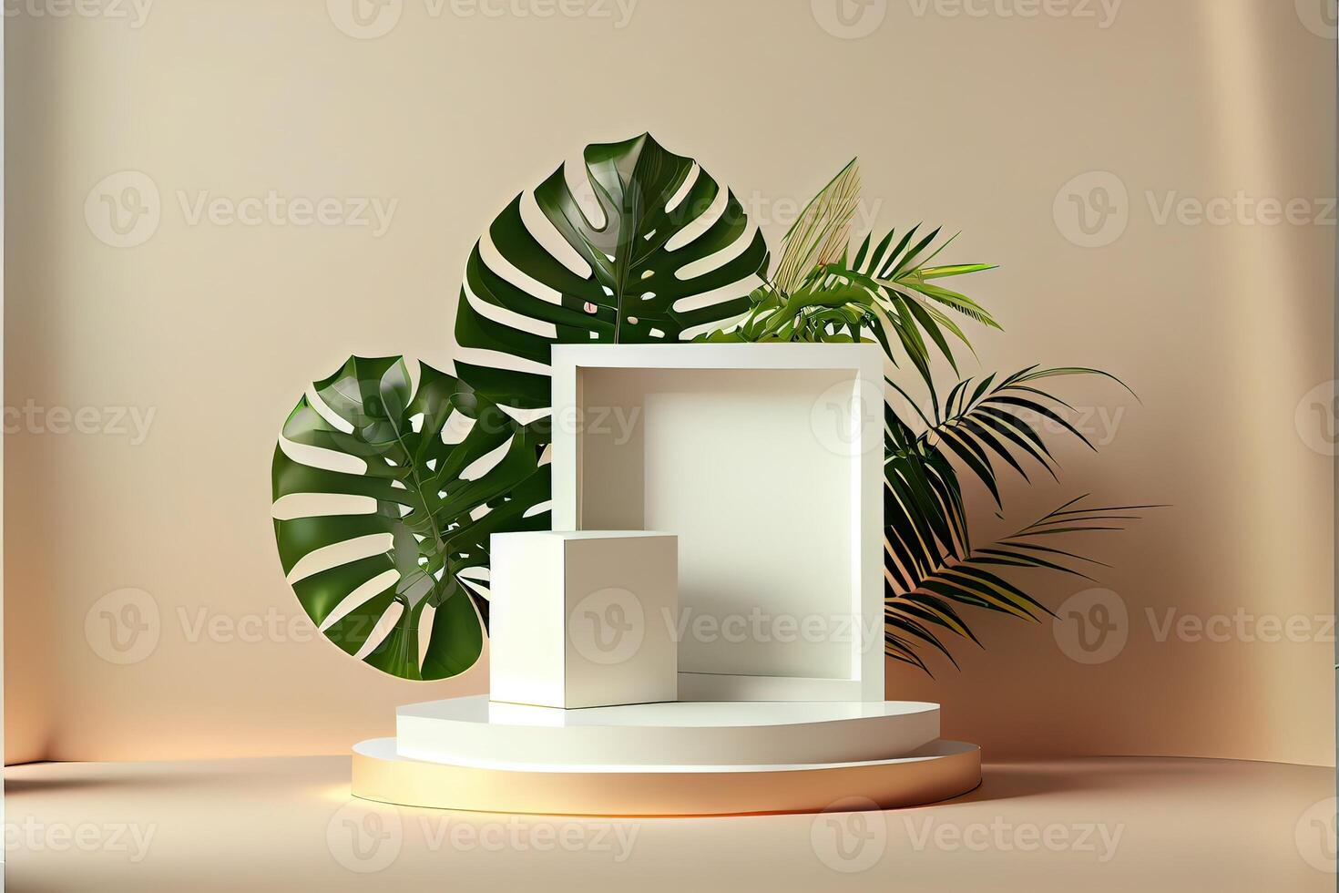 illustration of empty space podium display for product mockup natural background. Digital art photo