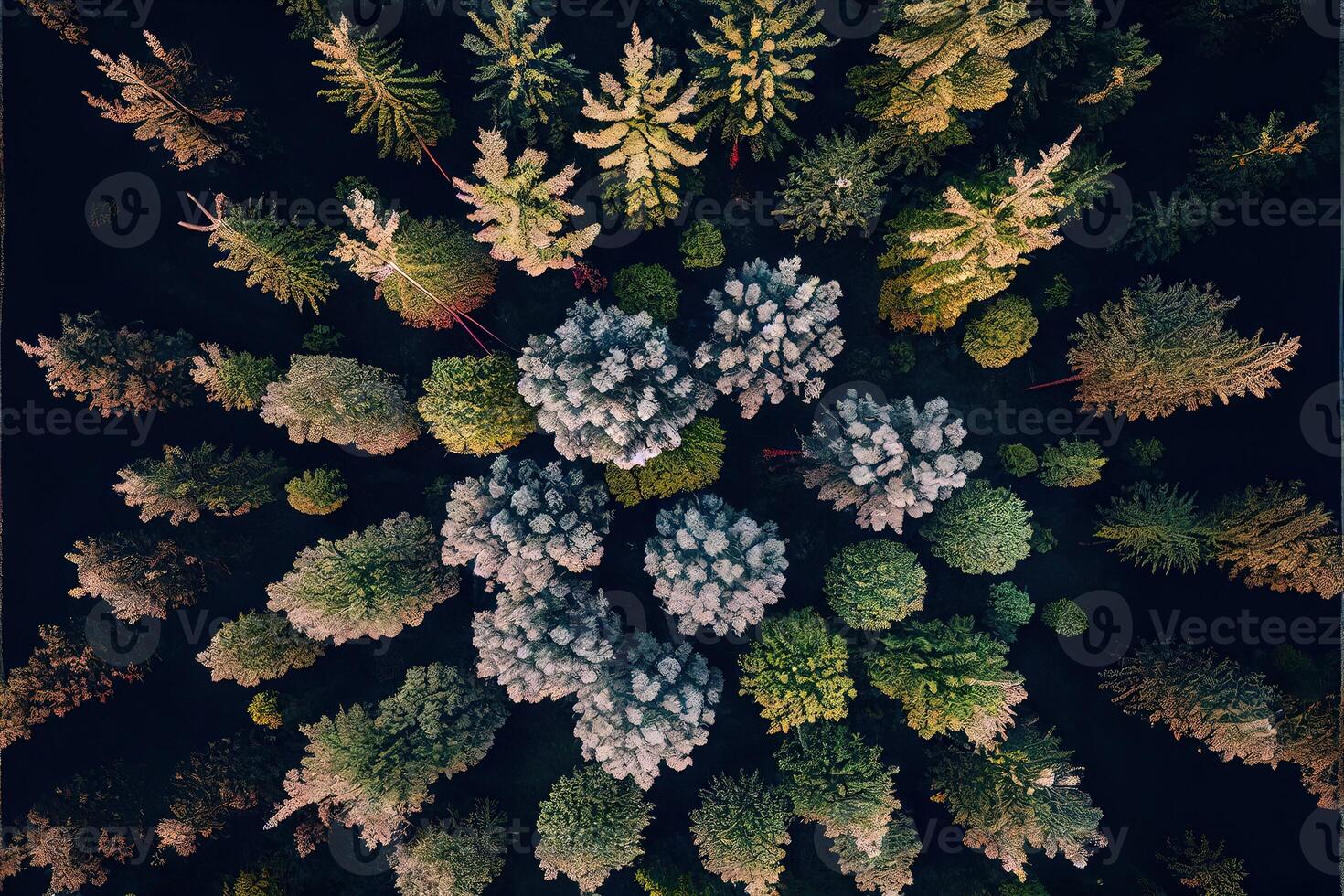 illustration of top down view of the forest in spring. Spring landscape in the forest photo