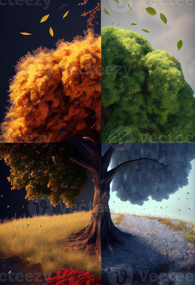 generativo ai ilustración de el cuatro temporal estaciones en uno rostro, uno marco, uno árbol. naturaleza concepto. digitalmente generado imagen foto