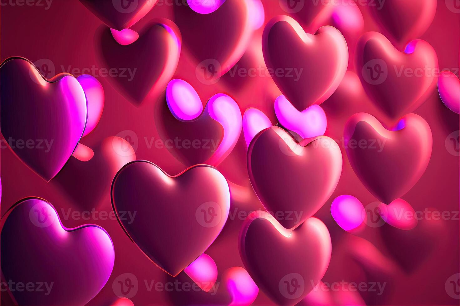 illustration of many glowing hearts - pink background for valentines day, love heart. Neural network generated art. Digitally generated image photo