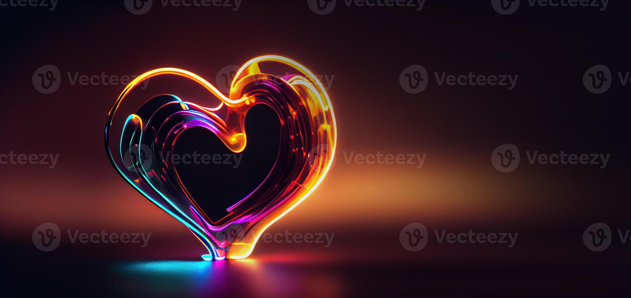 illustration of love heart neon light, decor, bright light, romantic. Love and valentine day concept. Neural network generated art. Digitally generated image. photo