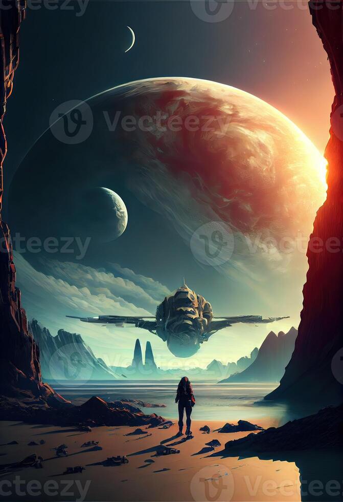 illustration of amazing science fiction wallpaper. Digital art, sci-fiction, space ship, universal, halo photo