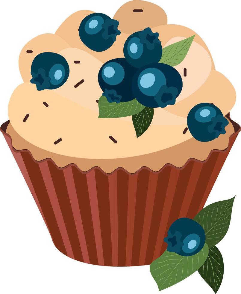 Cupcake with blueberries. Sweets. Bakery products. High quality vector illustration.