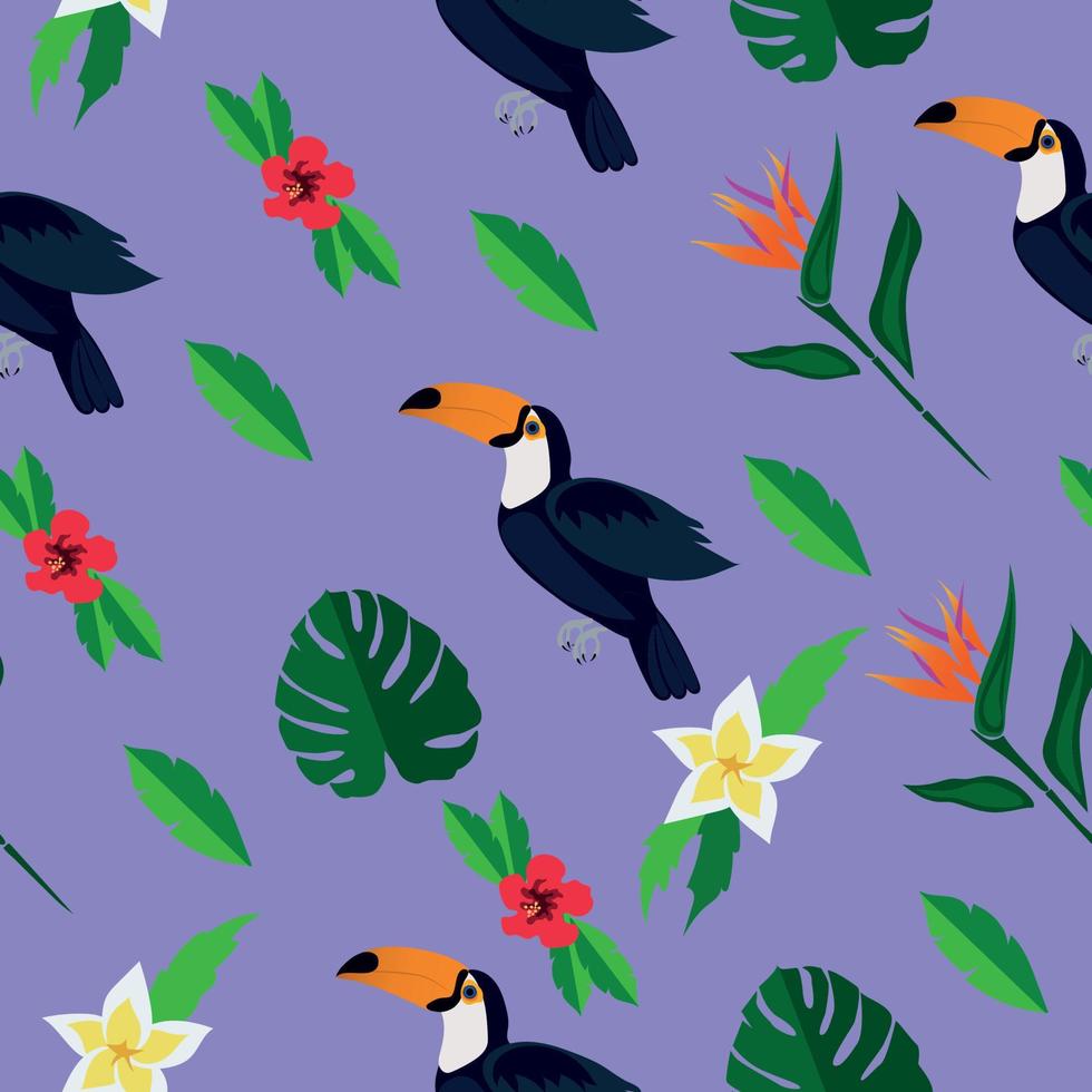 Exotic pattern with toucans and flowers. Place for text. High quality vector illustration.