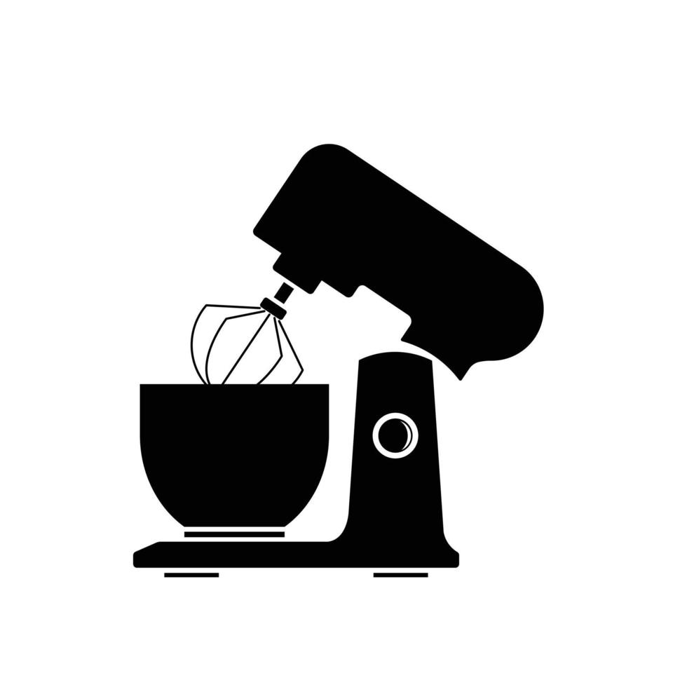 Stand mixer flat silhouette vector on white background. Silhouette utensil icon. Set of black and white symbols for kitchen concept, kitchen devices, kitchen appliances, kitchenware